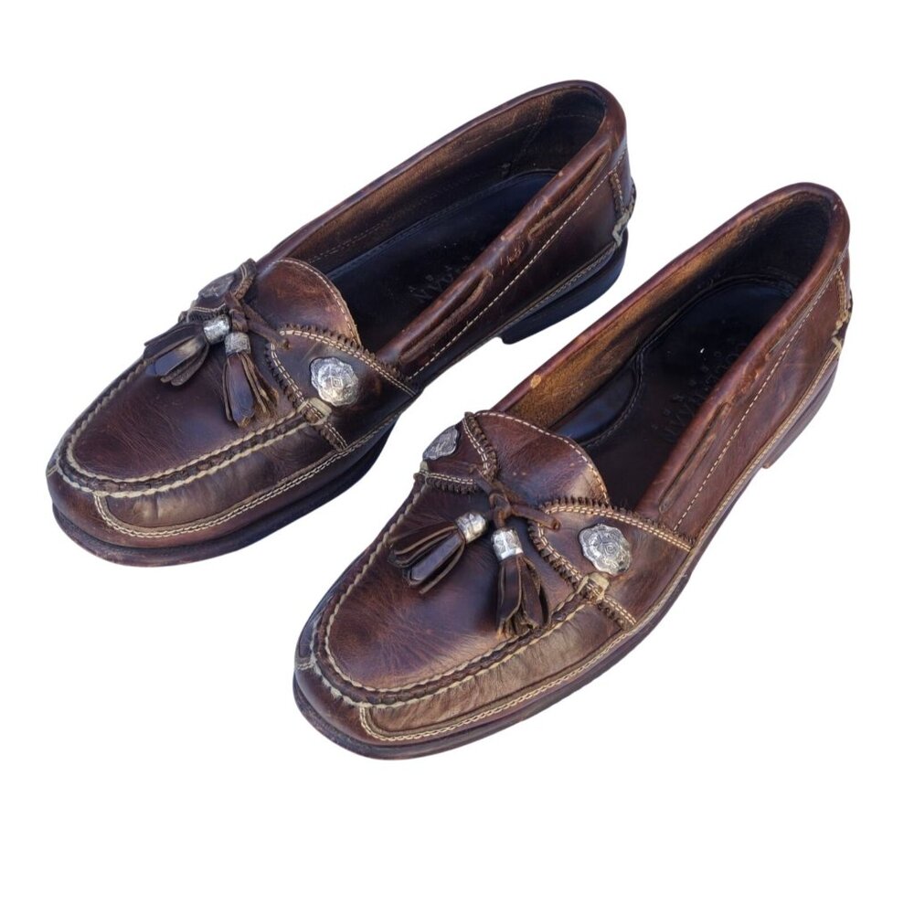 Cole Haan Country Brown Leather Tassel Loafers Mens Size 10 M Tassels Conchos